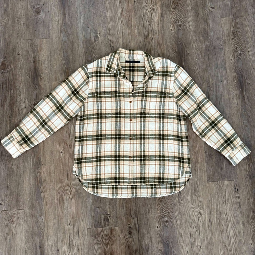 Jenni Kayne O’Keeffe Overshirt Button Up Oatmeal Plaid Shirt Size M